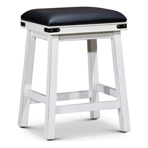 Benjara Nio 24&quot Counter Stool- Black Bonded Leather Seat- Antique White Finish