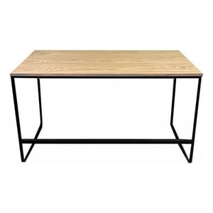 Benjara Evon 47&quot Office Desk- Natural Brown Wood Top- Open Base- Black Metal