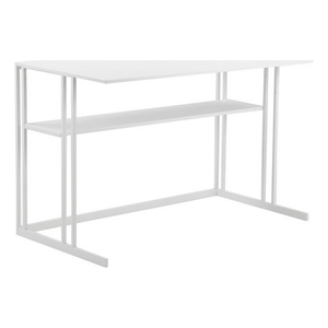 Benjara Femi 47&quot Office Desk with Shelf- Open Steel Base- Modern White Finish