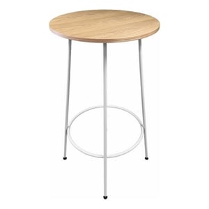 Benjara Neni 42&quot Bar Table- Round Natural Brown Wood Top- Modern White Metal