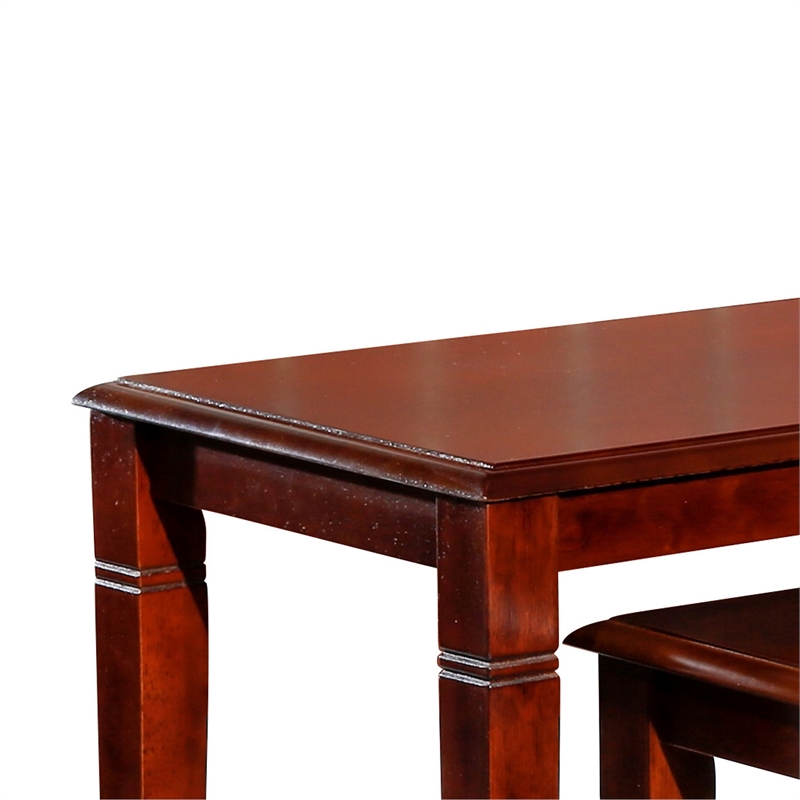 Benjara 3 Piece Nesting Side Accent Table Set- Sleek Carved Cherry Brown Wood