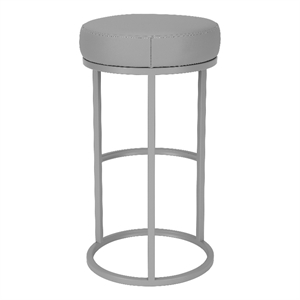Benjara Tane 30&quot Barstool- Round Gray Faux Leather Padded Seat- Gray Metal Base