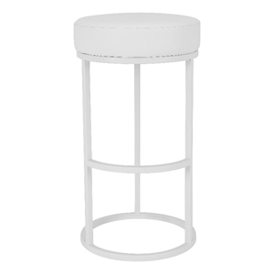Benjara Tane 30&quot Bar Stool- Round Padded Seat- White Faux Leather- Metal