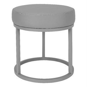 Benjara Tane 18&quot Accent Stool- Modern Round Padded Seat- Gray Faux Leather