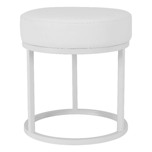 Benjara Tane 18&quot Modern Accent Stool- Round Padded White Faux Leather Seat
