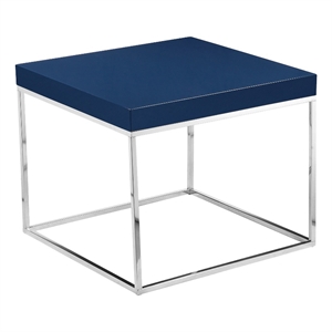 Benjara Zen 24&quot Side End Table- Square- Polished Blue Top- Chrome Metal Finish