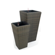 Benjara Aly Tall Self Watering Planter Set of 2-Hand Woven Wicker-Espresso Brown