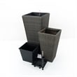Benjara Aly Tall Self Watering Planter Set of 2-Hand Woven Wicker-Espresso Brown