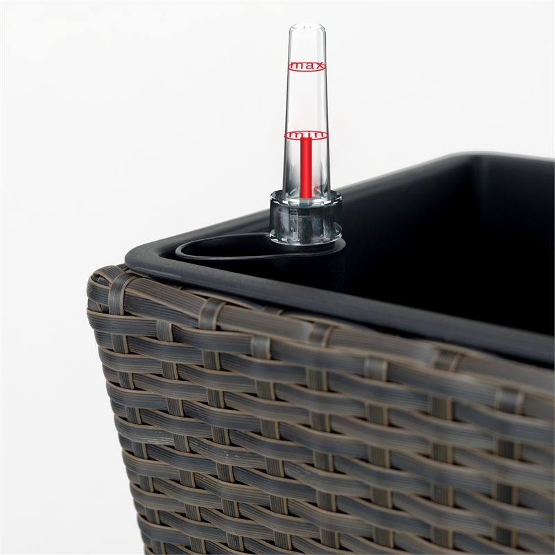 Benjara Aly Tall Self Watering Planter Set of 2-Hand Woven Wicker-Espresso Brown