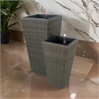 Benjara Aly Tall Self Watering Planter Set of 2-Hand Woven Wicker-Espresso Brown
