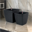 Benjara Aly Self Watering Planter Set of 2- Hand Woven Rattan- Espresso Brown