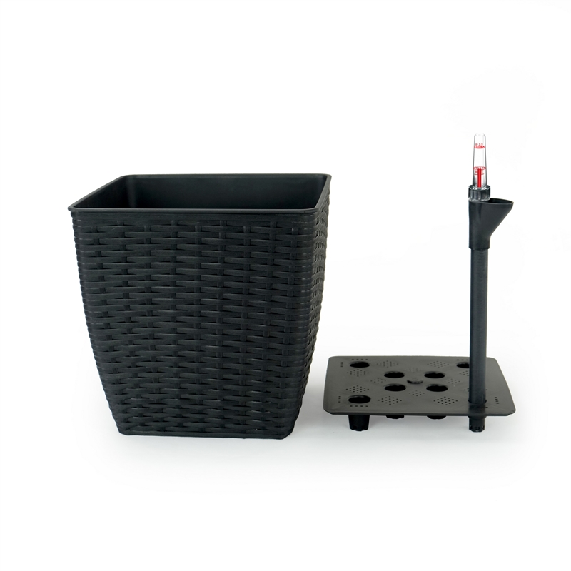Benjara Aly Self Watering Planter Set of 2- Hand Woven Rattan- Espresso Brown