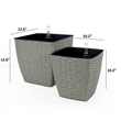 Benjara Aly Self Watering Planter Set of 2- Intricately Hand Woven Rattan- Gray
