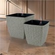 Benjara Aly Self Watering Planter Set of 2- Intricately Hand Woven Rattan- Gray