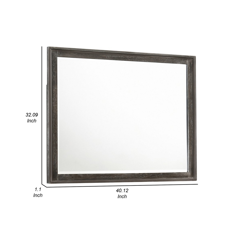 Benjara Zavi 32 x 40 Dresser Mirror- Rectangular- Glass- Nutmeg Brown Finish