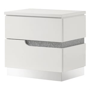 Benjara Ara 23&quot NightStand-2 Drawers-Crystal Accents-White Laminate Finish