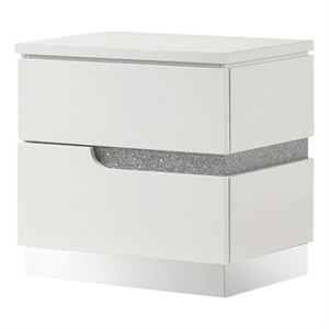 Benjara Ara 23&quot NightStand-2 Drawers-Crystal Accents-White Laminate Finish
