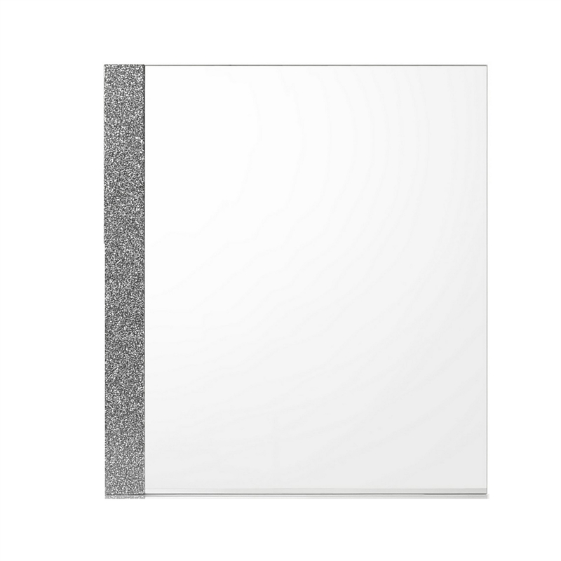 Benjara Ara 33 x 39 Dresser Mirror-Crystal Accents-White Glossy Laminate Finish