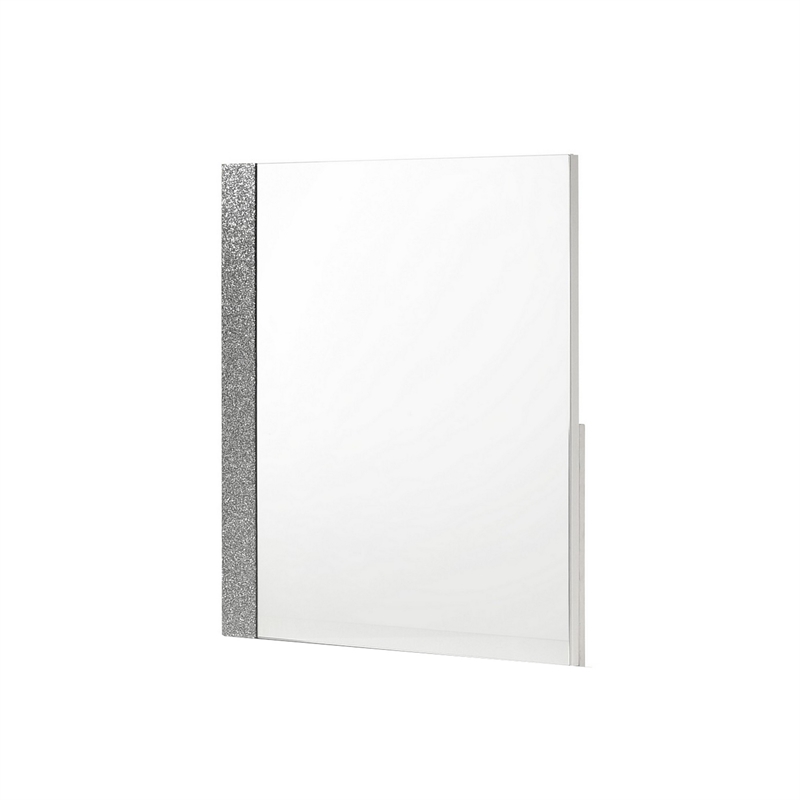 Benjara Ara 33 x 39 Dresser Mirror-Crystal Accents-White Glossy Laminate Finish