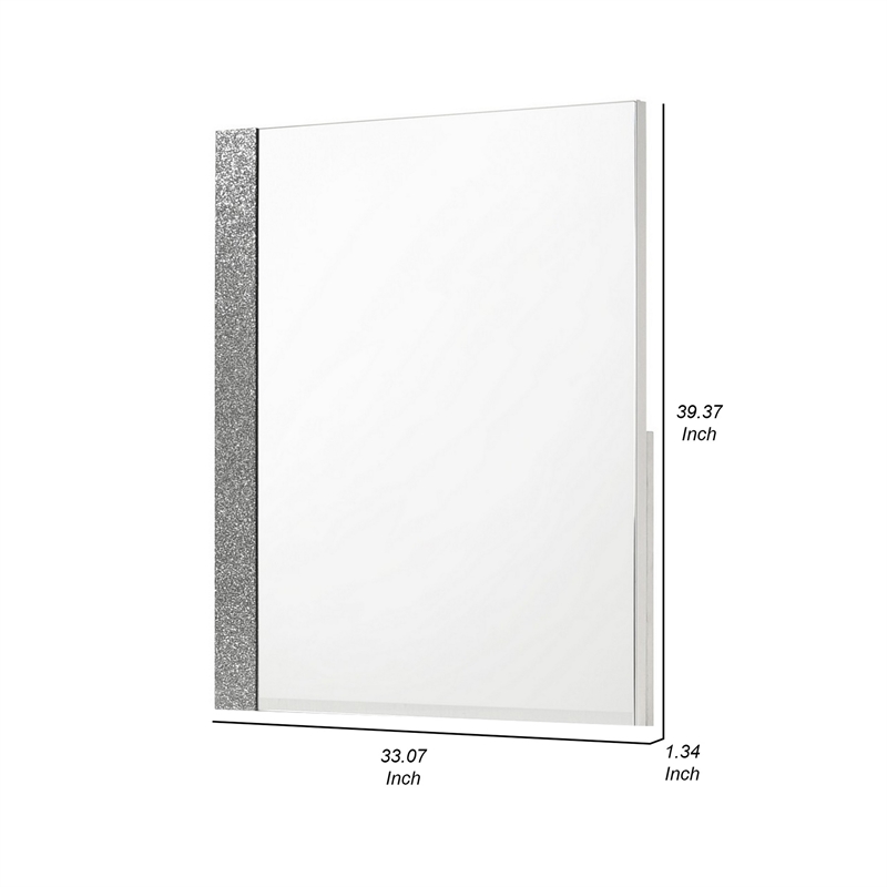 Benjara Ara 33 x 39 Dresser Mirror-Crystal Accents-White Glossy Laminate Finish