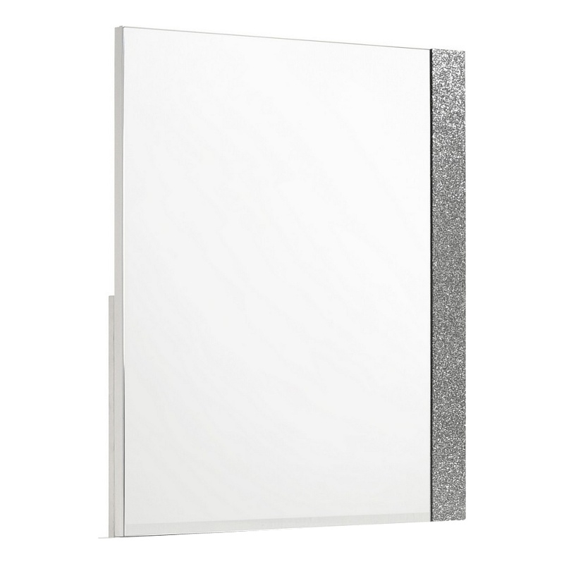 Benjara Ara 33 x 39 Dresser Mirror-Crystal Accents-White Glossy Laminate Finish