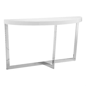 Benjara Tini 55&quot Console Table- Oval Top- Chrome Frame- Sleek White Finish