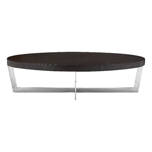 Benjara Tini 55&quot Coffee Table- Oval Top- Chrome Frame- Espresso Brown Finish