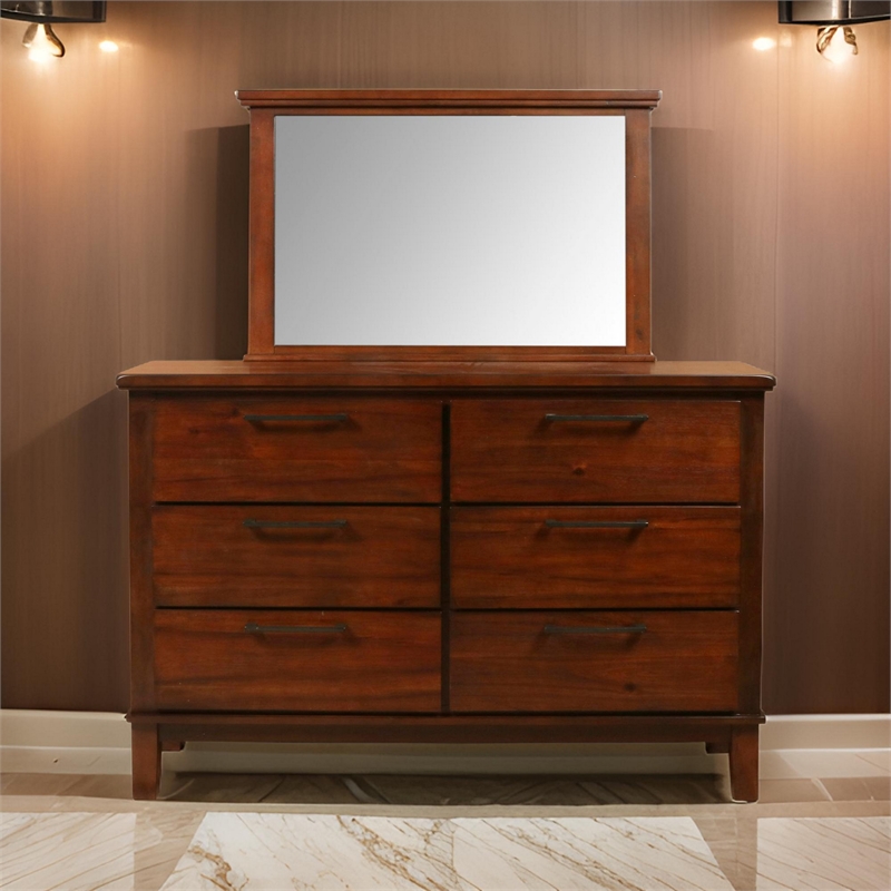 Benjara Lan 40 x 47 Dresser Mirror- Rectangular Tempered Glass- Classic Brown