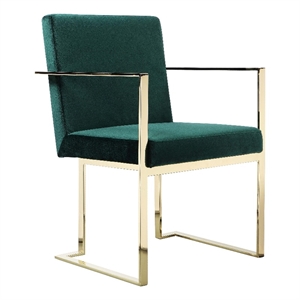 Benjara Boly 24&quot Dining Armchair- Cushioned Green Velvet Seat- Gold Cantilever