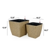 Benjara Aly Self Watering Planter Set of 2- Intricately Hand Woven Rattan- Brown