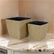 Benjara Aly Self Watering Planter Set of 2- Intricately Hand Woven Rattan- Brown