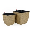 Benjara Aly Self Watering Planter Set of 2- Intricately Hand Woven Rattan- Brown