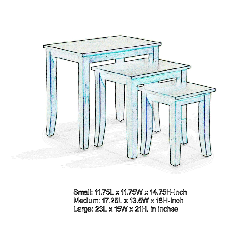 Benjara Yoni 3 PC Nesting Side Table Set- Square- Flared Legs- White Wood Finish