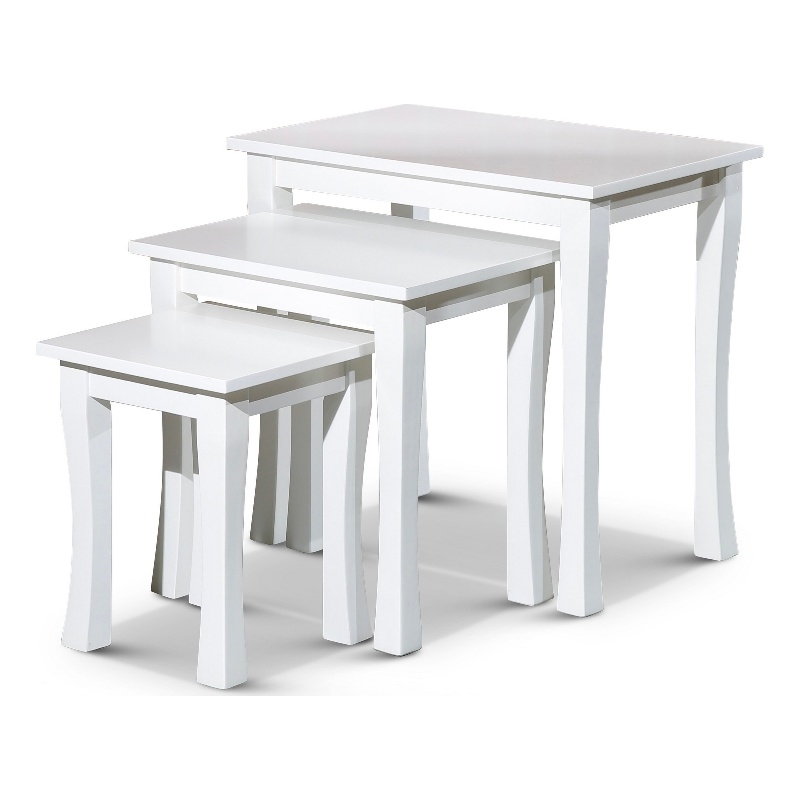 Benjara Yoni 3 PC Nesting Side Table Set- Square- Flared Legs- White Wood Finish