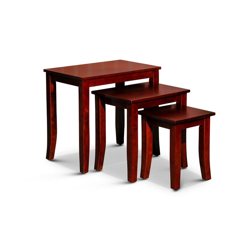 Benjara Yoni 3 PC Nesting Side Table Set- Square- Flared Legs- Cherry Brown Wood