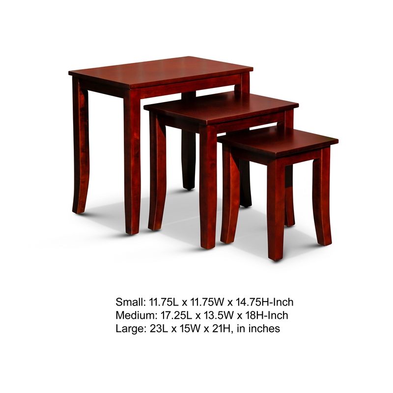 Benjara Yoni 3 PC Nesting Side Table Set- Square- Flared Legs- Cherry Brown Wood
