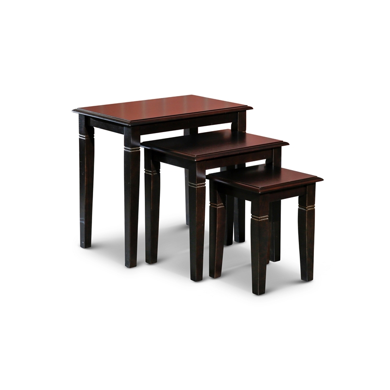Benjara Yoni 3 PC Nesting Side Table Set- Square- Flared Legs- Dark Brown Wood