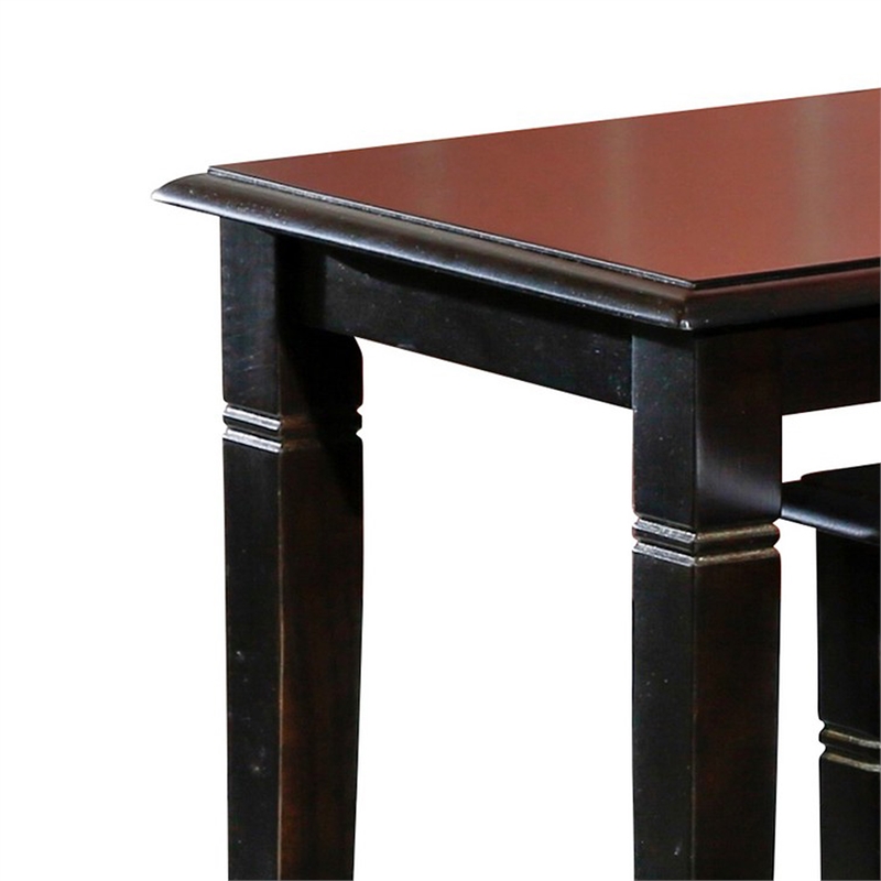 Benjara Yoni 3 PC Nesting Side Table Set- Square- Flared Legs- Dark Brown Wood