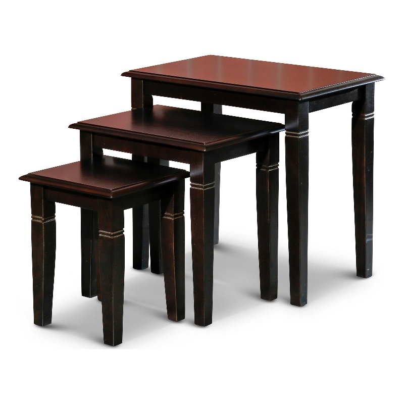 Benjara Yoni 3 PC Nesting Side Table Set- Square- Flared Legs- Dark Brown Wood