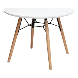 Benjara Lyna 24&quot Kids Table- White Round Top- Stylish Angled Wood Legs