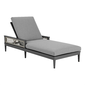 Benjara Hosa 83&quot Outdoor Adjustable Chaise Lounger- Aluminum- Gray Woven Rope
