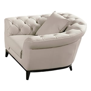 Benjara Tmy 45&quot Accent Chair- Throw Pillow- Light Gray Tufted Italian Leather