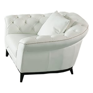 Benjara Tmy 45&quot Accent Chair- Throw Pillow- Soft White Tufted Italian Leather