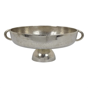 Benjara 16&quot Tabletop Decorative Bowl with a Pedestal Footed Base- Silver