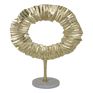 Benjara 23&quot Modern Tabletop Decorative Statue- Solid Ring Design- Gold Metal