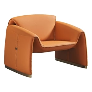 Benjara Hei 38&quot Accent Chair- Orange Real Leather Upholstery- Gold Metal Finish