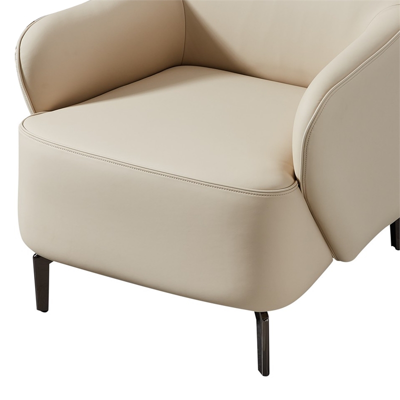 Benjara Lavy Accent Chair Armchair- Tall Back- Cream Real Leather Upholstery