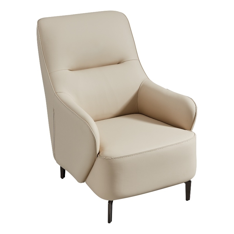 Benjara Lavy Accent Chair Armchair- Tall Back- Cream Real Leather Upholstery