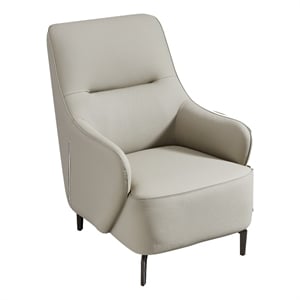 Benjara Lavy 34&quot Accent Chair Armchair- Tall Back- Gray Real Leather Upholstery