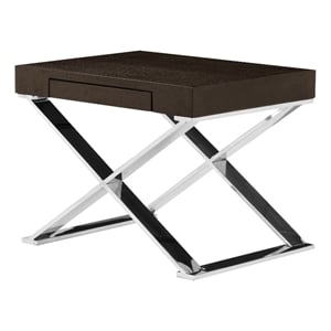 Benjara Rix 21&quot Side End Table- 1 Drawer- X Steel Legs- Espresso Brown Wood